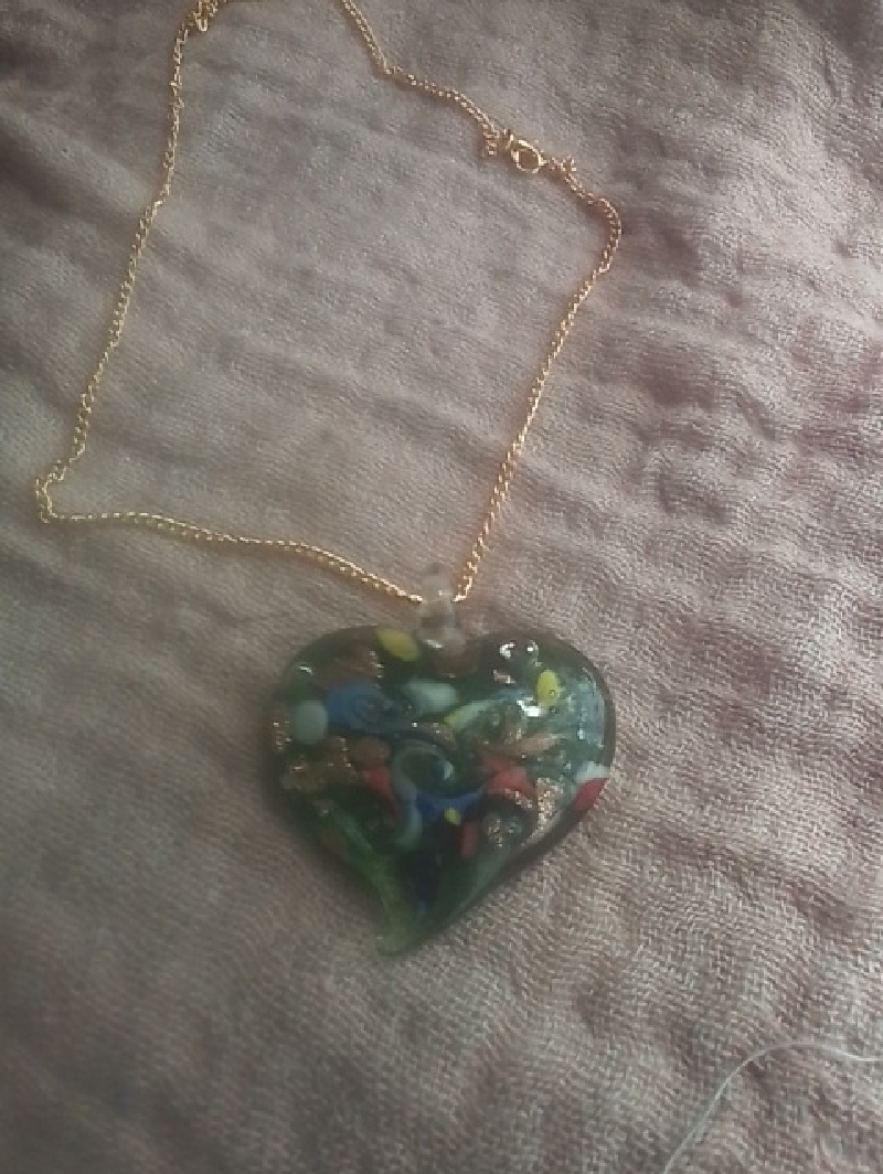Gold Chain Heart MuranoStyle Glass Pendant Necklace  Multicolor